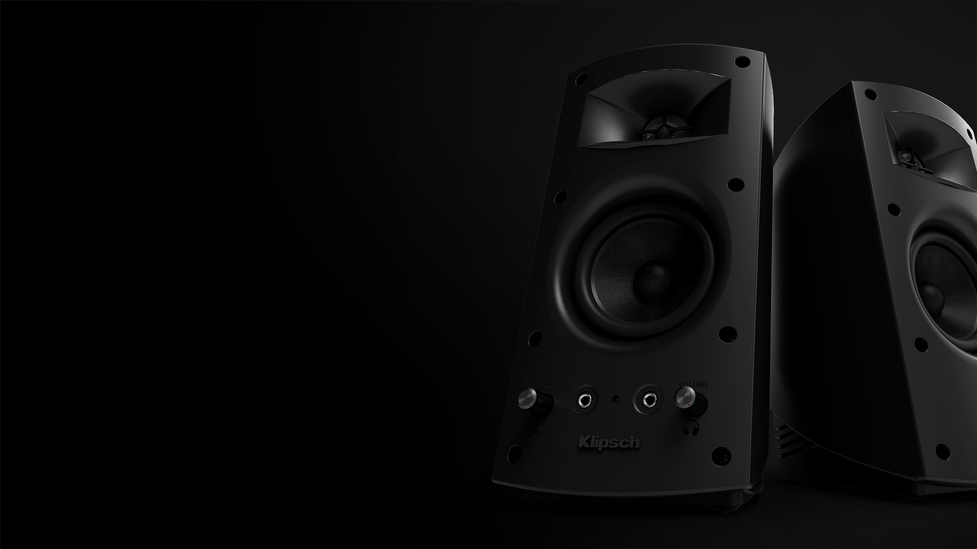ProMedia 2.0 speakers with grilles off